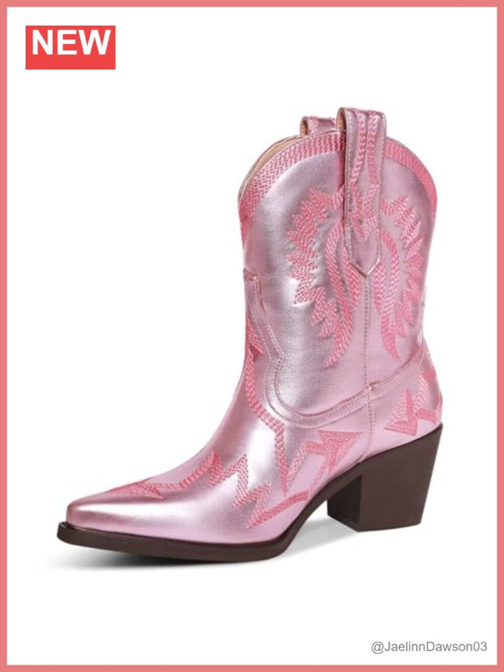 Women's Western Ankle Booties Pointed Toe Chunky Heel PU- Leather